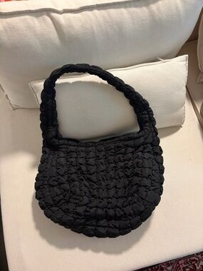 COS Large Black Quilted Braided-Handle Tote